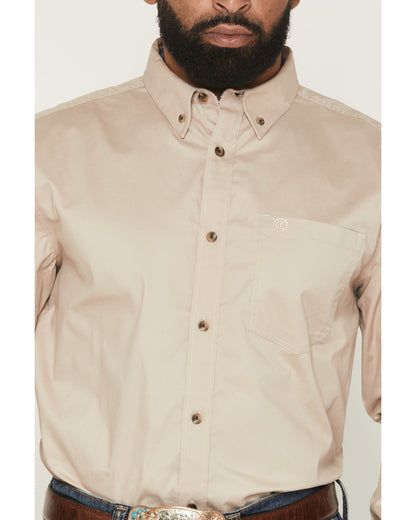 Men's Basic Solid Long Sleeve Button-Down Stretch Western S Tan