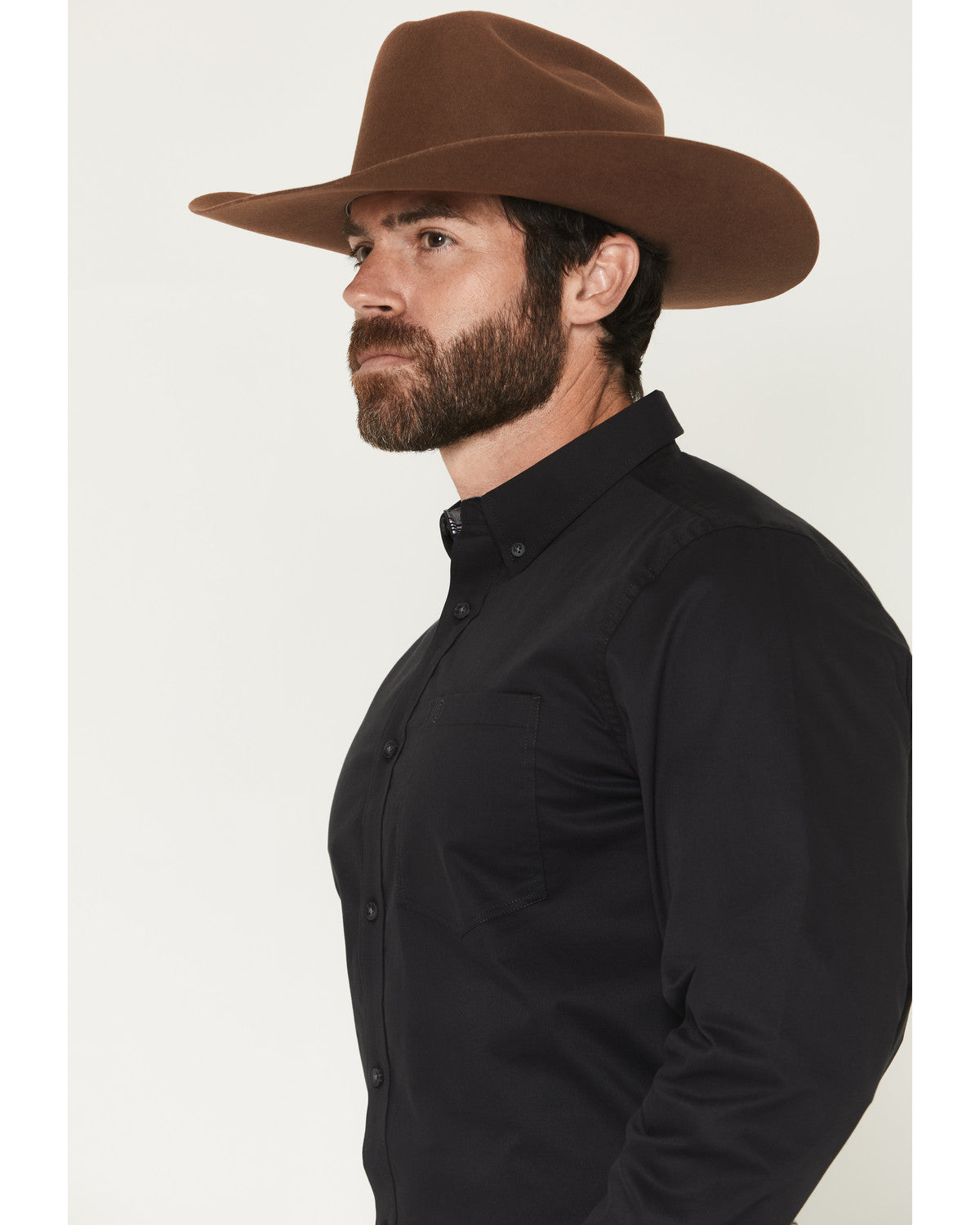 Men's Basic Solid Long Sleeve Button-Down Stretch Western S Black