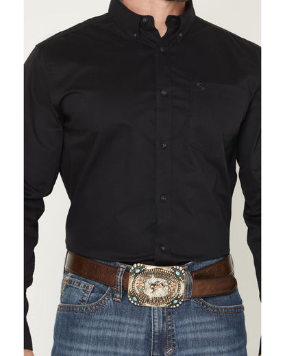 Men's Basic Solid Long Sleeve Button-Down Stretch Western S Black