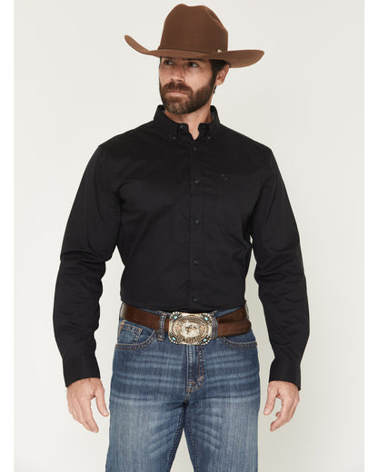 Men's Basic Solid Long Sleeve Button-Down Stretch Western S Black