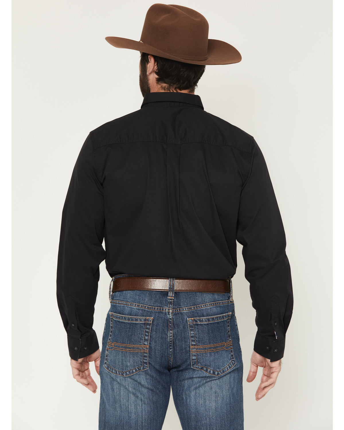 Men's Basic Solid Long Sleeve Button-Down Stretch Western S Black