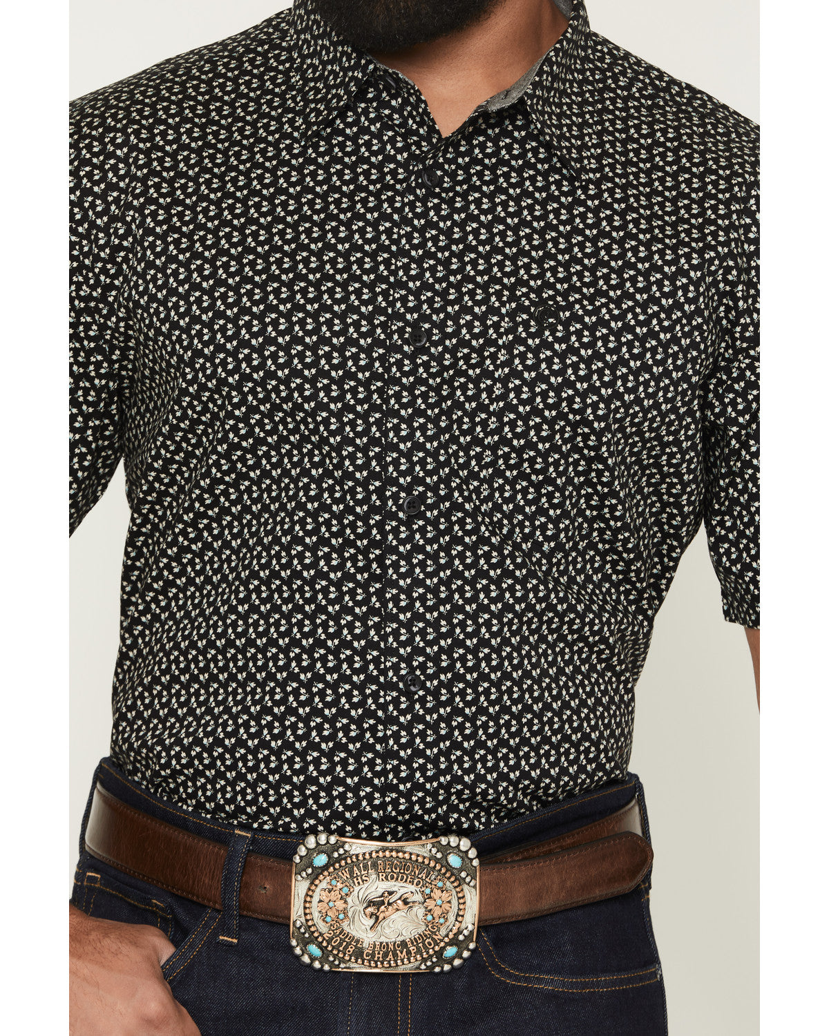 Men's Shiloh Micro Floral Print Short Sleeve Button-Down St Black
