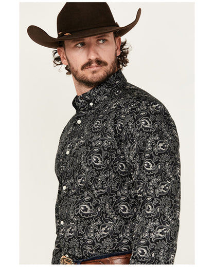 Men's Parker Paisley Print Long Sleeve Button-Down Stretch Black
