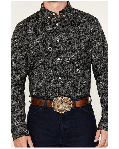 Men's Parker Paisley Print Long Sleeve Button-Down Stretch Black