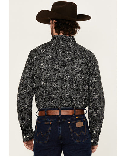 Men's Parker Paisley Print Long Sleeve Button-Down Stretch Black