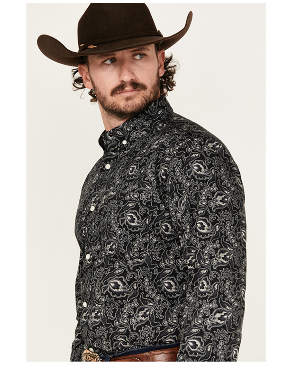 Men's Parker Paisley Print Long Sleeve Button-Down Stretch Black