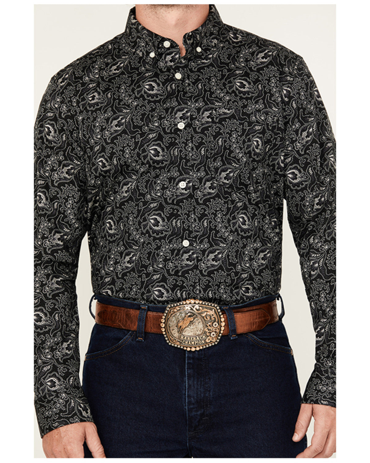 Men's Parker Paisley Print Long Sleeve Button-Down Stretch Black