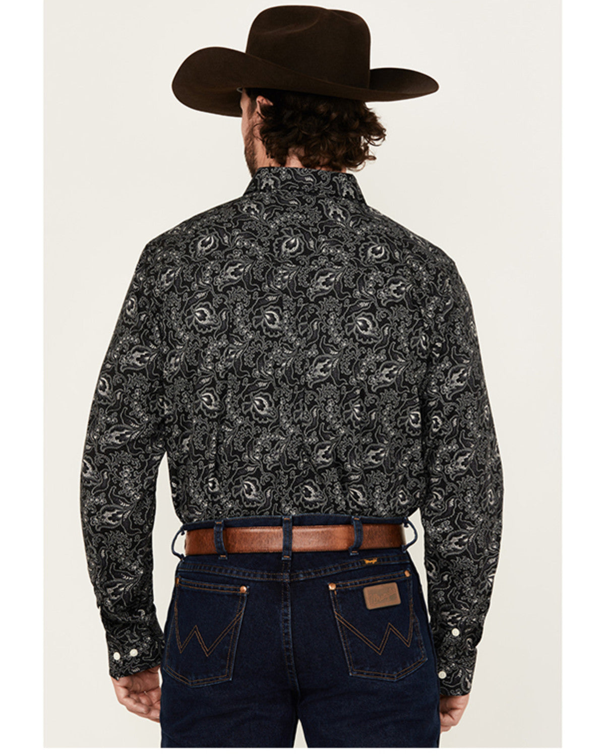 Men's Parker Paisley Print Long Sleeve Button-Down Stretch Black