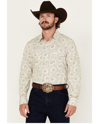 Men's Treven Floral Print Long Sleeve Snap Western Shirt - Cream