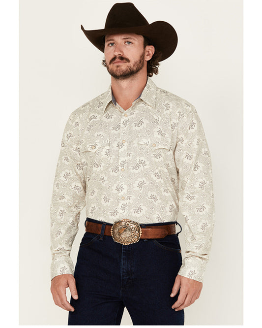 Men's Treven Floral Print Long Sleeve Snap Western Shirt - Cream