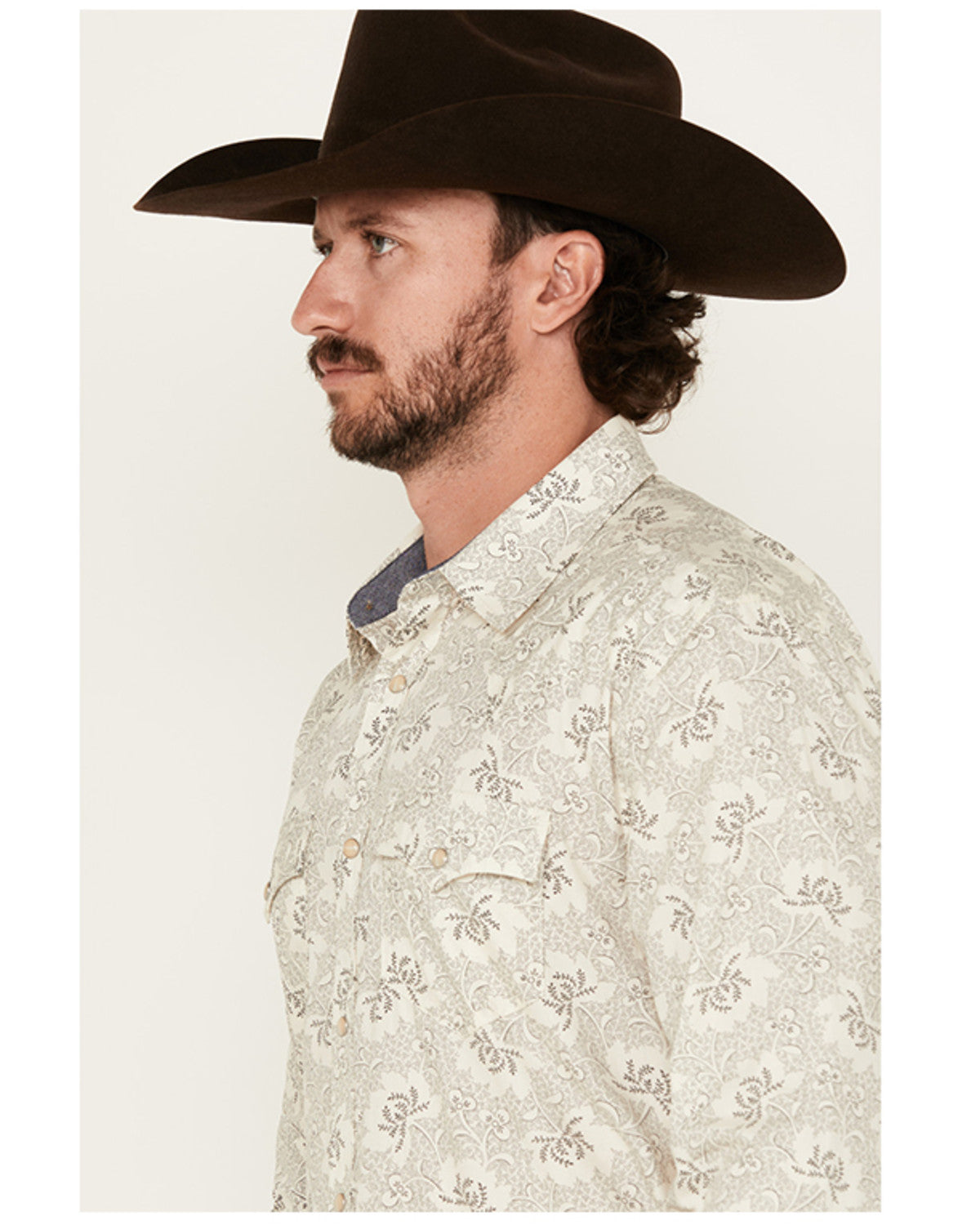 Men's Treven Floral Print Long Sleeve Snap Western Shirt - Cream