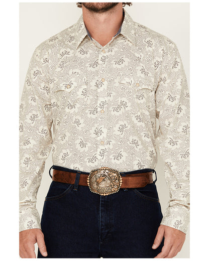 Men's Treven Floral Print Long Sleeve Snap Western Shirt - Cream