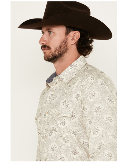 Men's Treven Floral Print Long Sleeve Snap Western Shirt - Cream