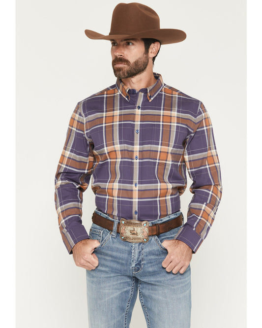 Men's Smokey Trail Plaid Print Long Sleeve Button-Down Stre Dark Blue