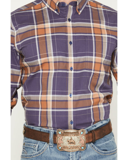 Men's Smokey Trail Plaid Print Long Sleeve Button-Down Stre Dark Blue