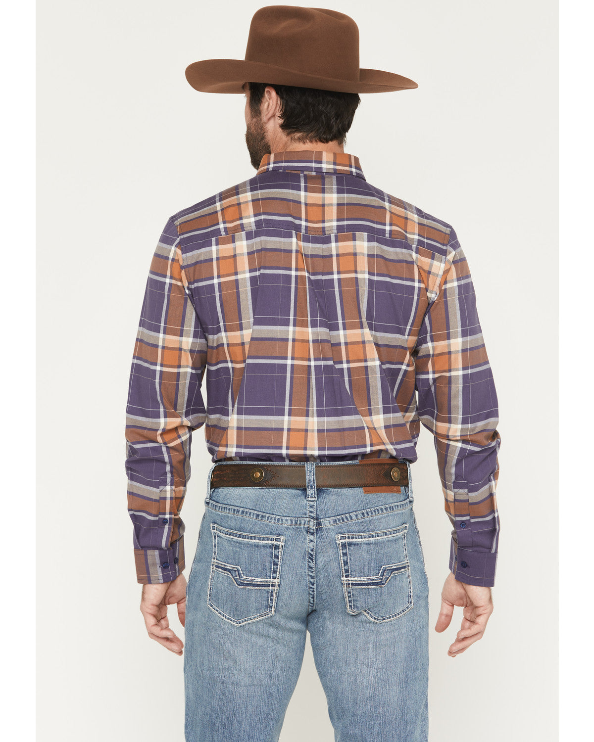 Men's Smokey Trail Plaid Print Long Sleeve Button-Down Stre Dark Blue
