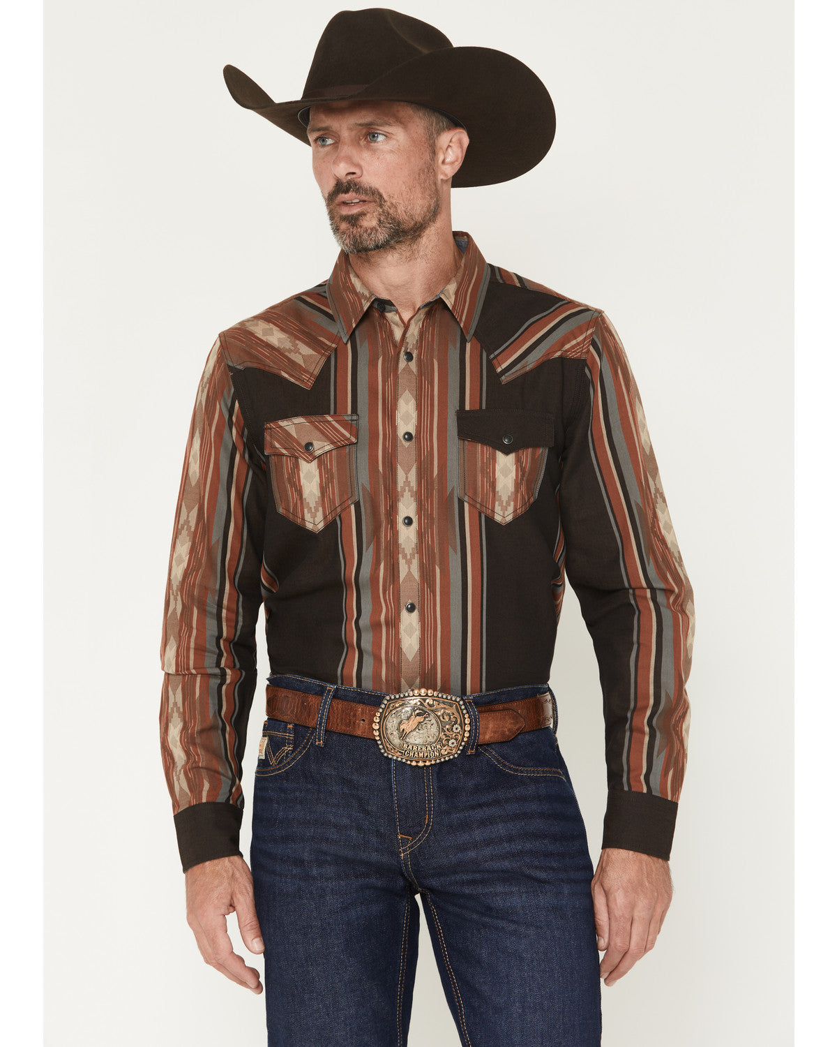 Men's Desert Trail Southwestern Stripe Print Long Sleeve Sn Rust Copper