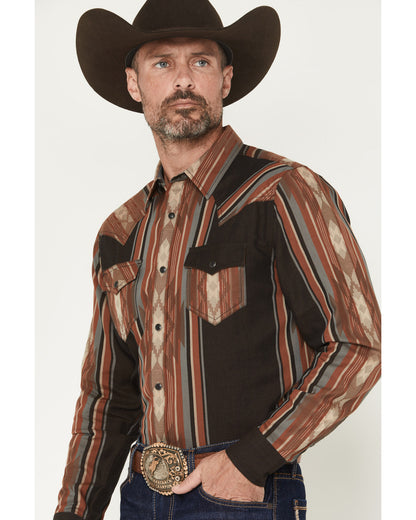 Men's Desert Trail Southwestern Stripe Print Long Sleeve Sn Rust Copper