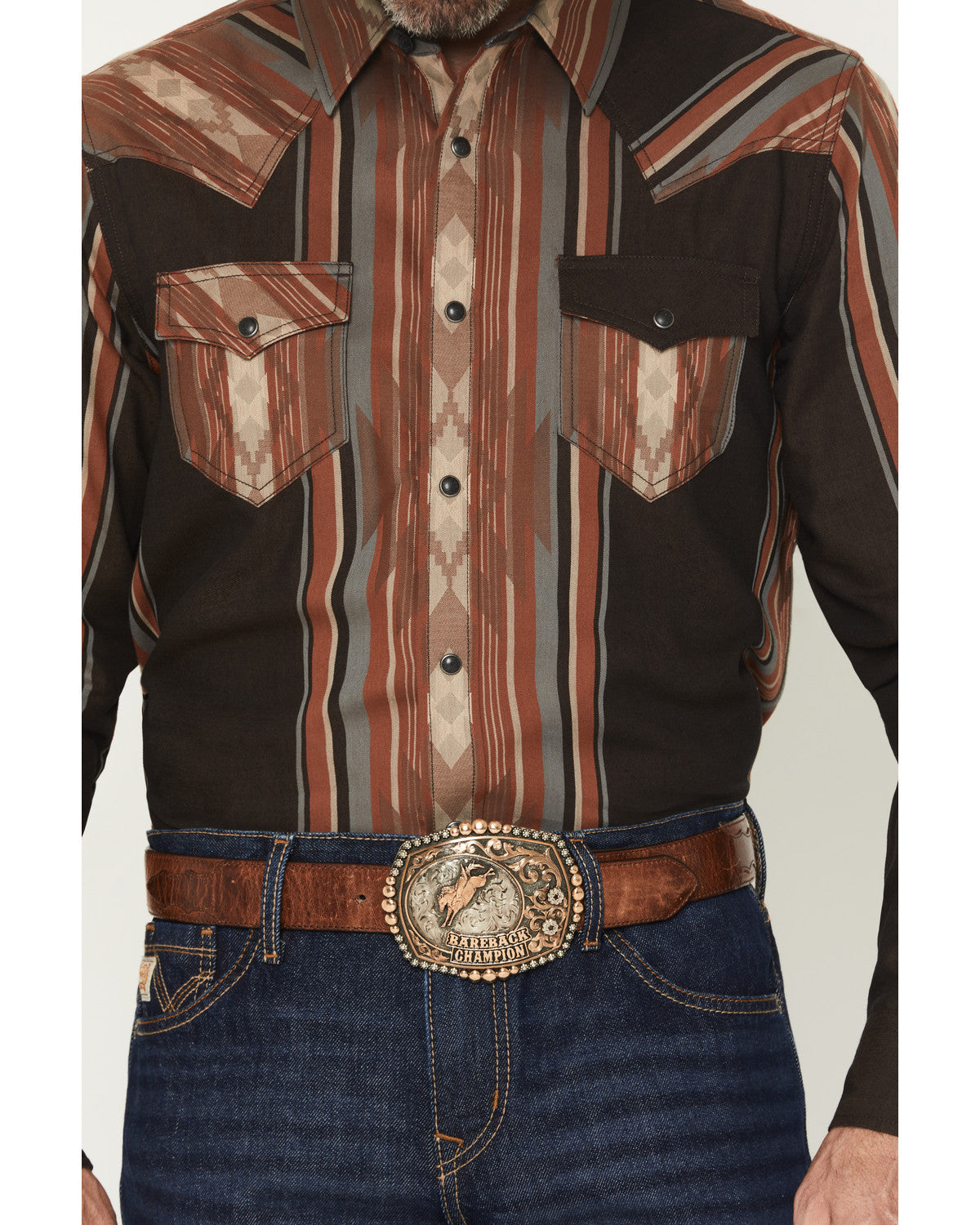 Men's Desert Trail Southwestern Stripe Print Long Sleeve Sn Rust Copper