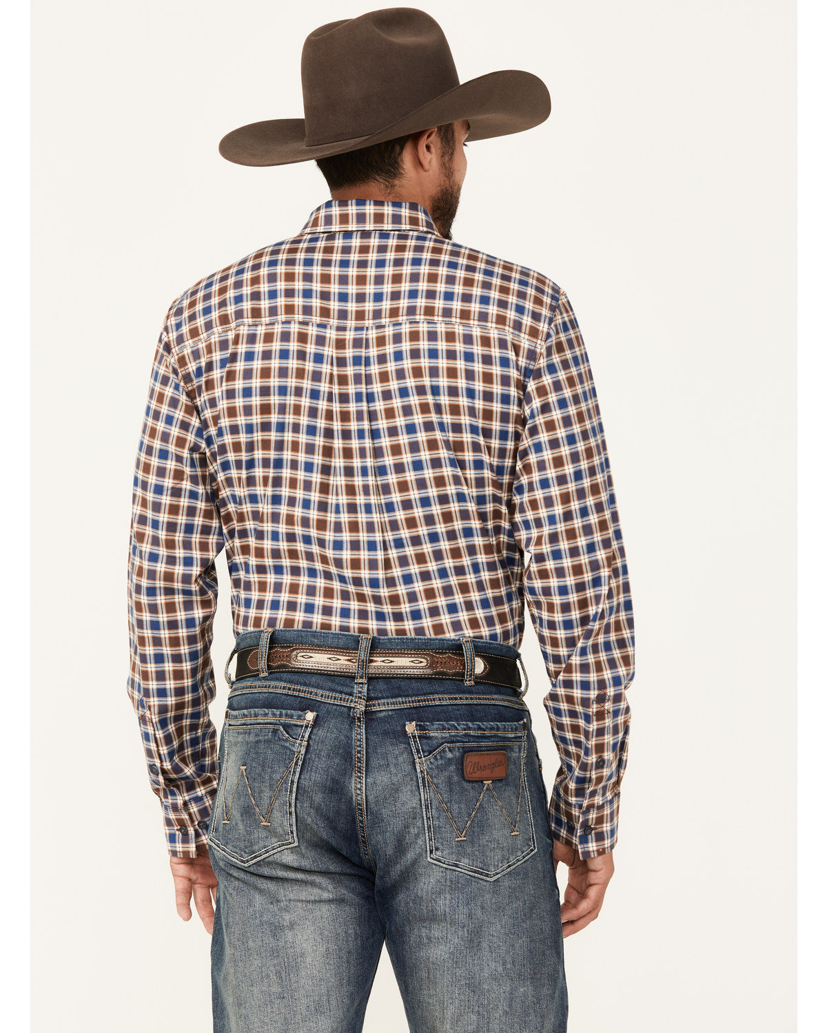 Men's Hound Dog Plaid Print Long Sleeve Button-Down Western Chocolate