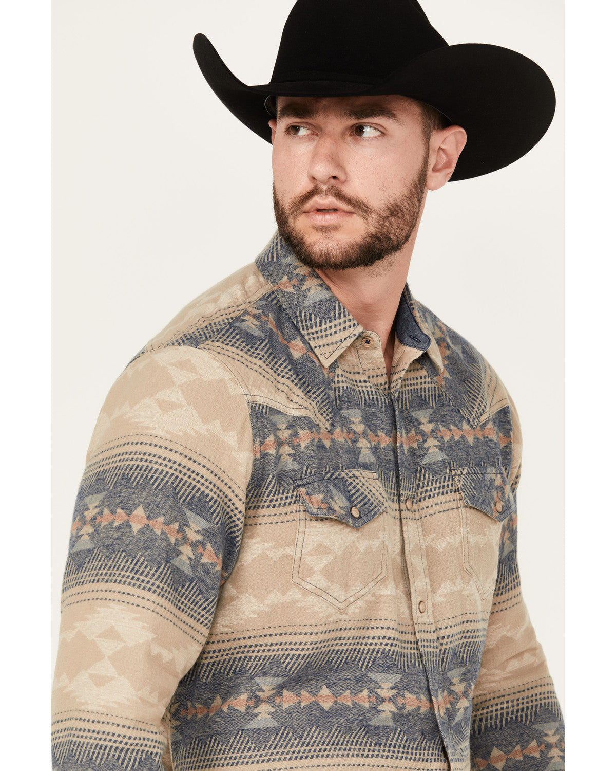 Men's Arrow Bear Southwestern Print Long Sleeve Snap Wester Tan