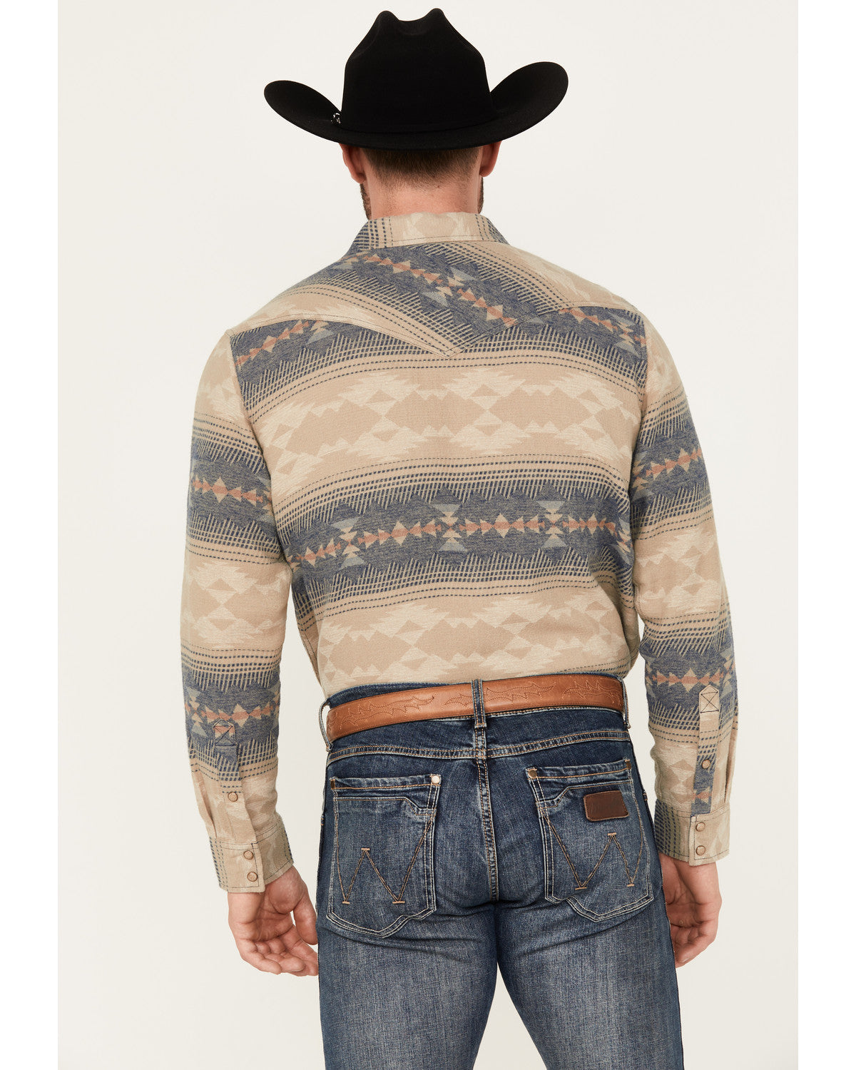 Men's Arrow Bear Southwestern Print Long Sleeve Snap Wester Tan