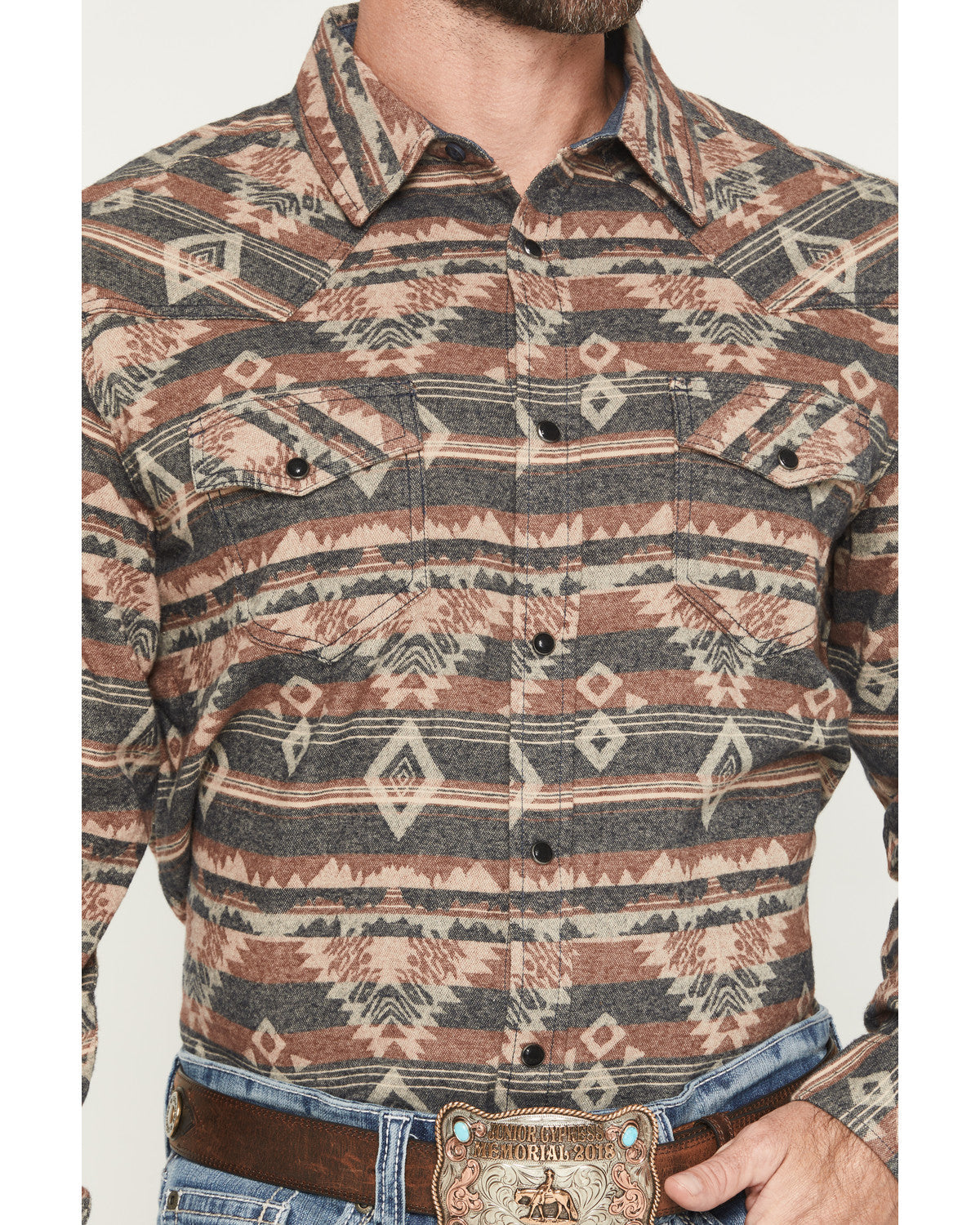 Men's Ironwood Southwestern Long Sleeve Snap Flannel Shirt Brown
