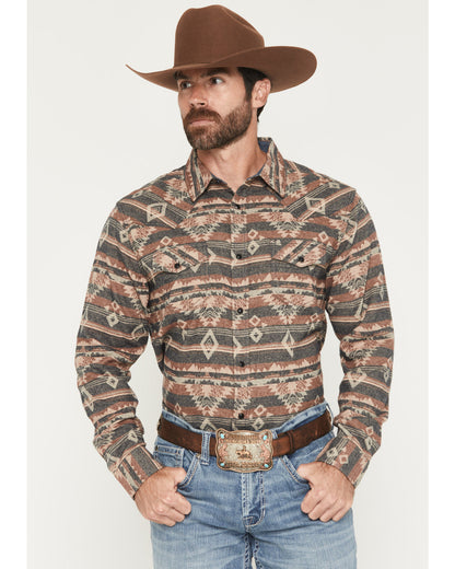 Men's Ironwood Southwestern Long Sleeve Snap Flannel Shirt Brown