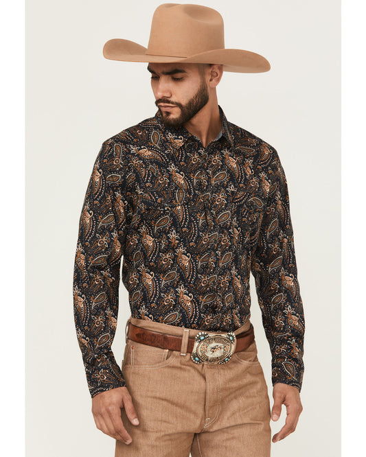 Men's Desert Dapper Paisley Print Long Sleeve Snap Western Navy