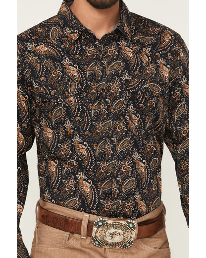 Men's Desert Dapper Paisley Print Long Sleeve Snap Western Navy