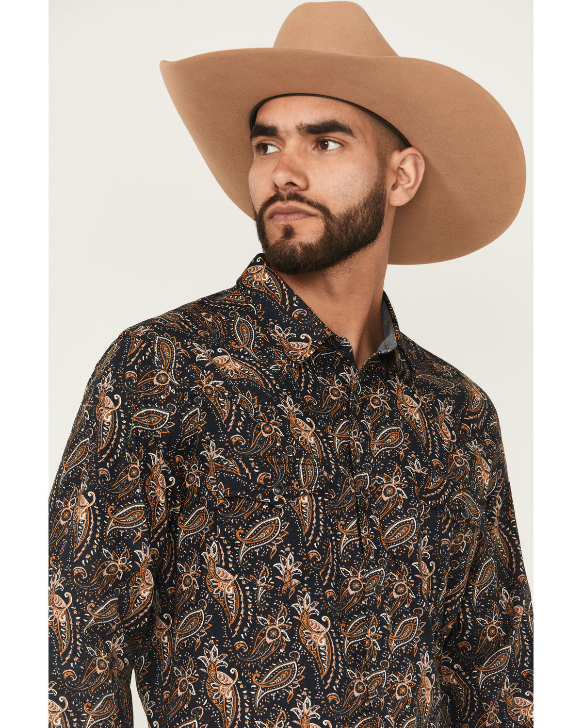 Men's Desert Dapper Paisley Print Long Sleeve Snap Western Navy