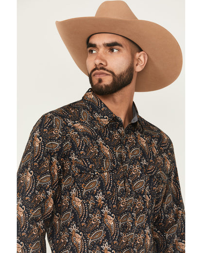 Men's Desert Dapper Paisley Print Long Sleeve Snap Western Navy