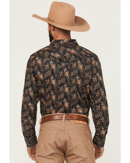 Men's Desert Dapper Paisley Print Long Sleeve Snap Western Navy