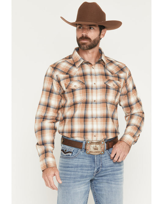 Men's Bravo Plaid Print Long Sleeve Snap Flannel Shirt - Ta Tan