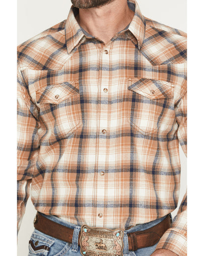 Men's Bravo Plaid Print Long Sleeve Snap Flannel Shirt - Ta Tan