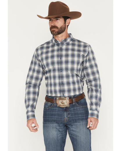 Men's Tennessee Trail Plaid Print Long Sleeve Button-Down S Blue