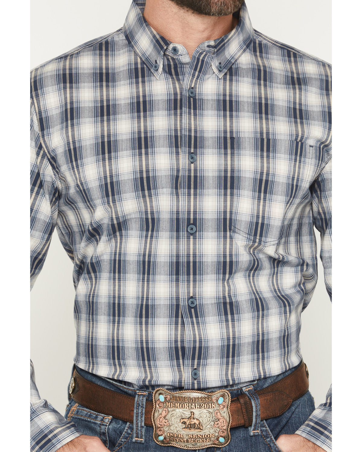 Men's Tennessee Trail Plaid Print Long Sleeve Button-Down S Blue