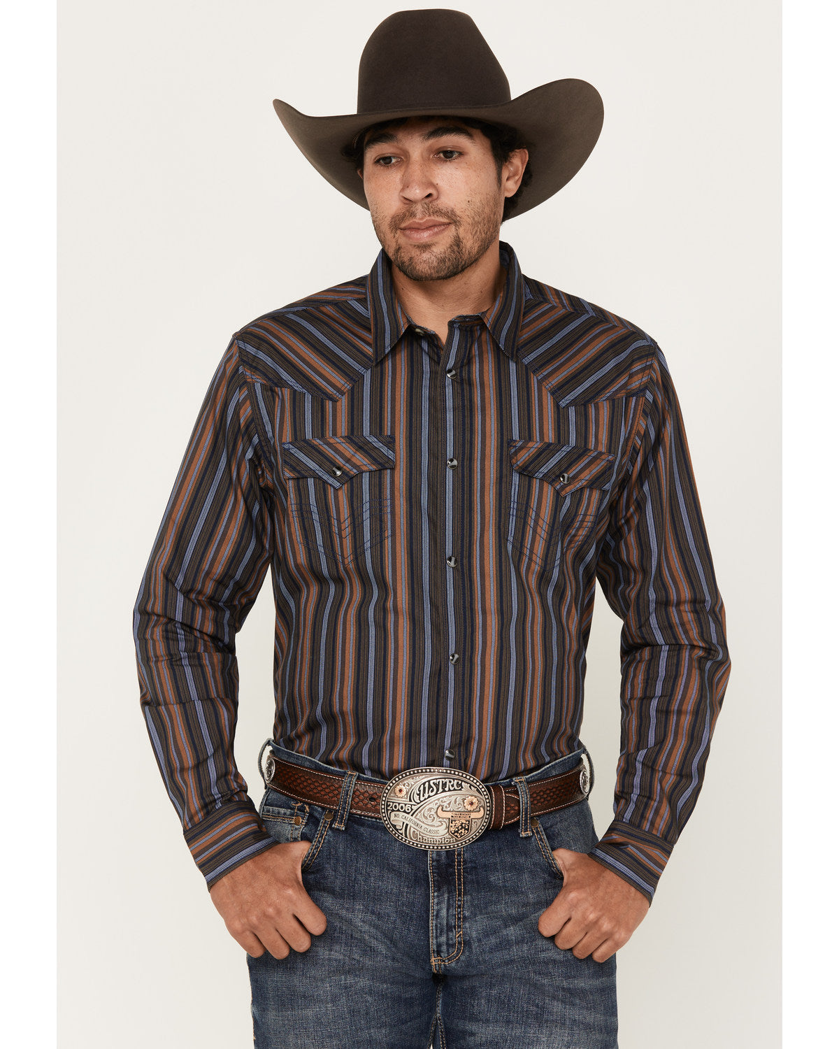 Men's Finals Day Striped Long Sleeve Western Snap Shirt Navy