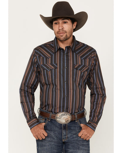 Men's Finals Day Striped Long Sleeve Western Snap Shirt Navy
