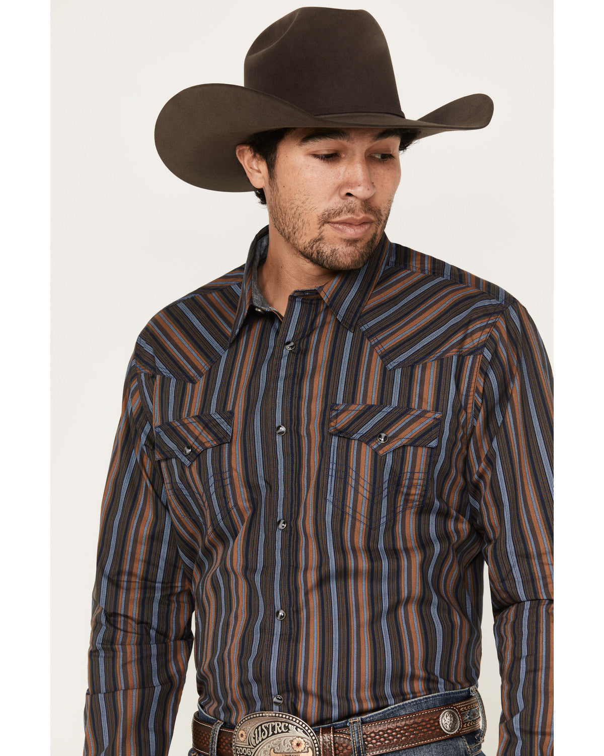 Men's Finals Day Striped Long Sleeve Western Snap Shirt Navy