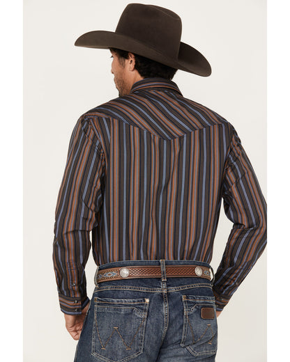 Men's Finals Day Striped Long Sleeve Western Snap Shirt Navy