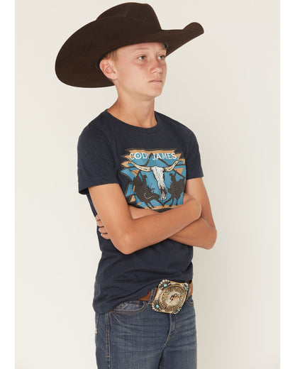 Boys' Skull Rodeo Short Sleeve Graphic T-Shirt Blue
