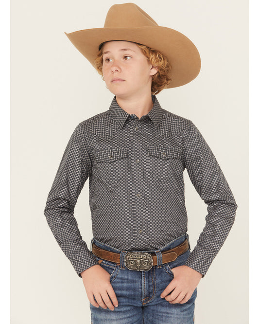 Boys' San Juan Geo Print Long Sleeve Snap Western Shirt Steel Blue