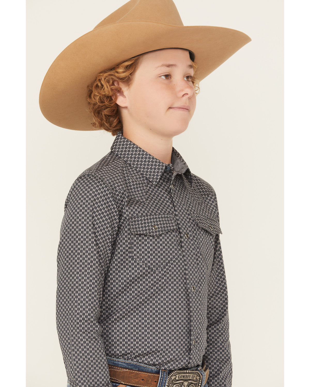 Boys' San Juan Geo Print Long Sleeve Snap Western Shirt Steel Blue