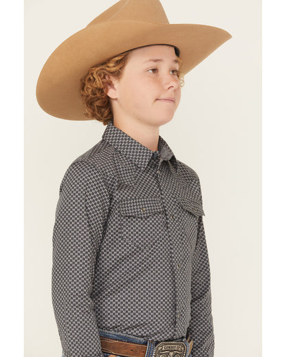 Boys' San Juan Geo Print Long Sleeve Snap Western Shirt Steel Blue
