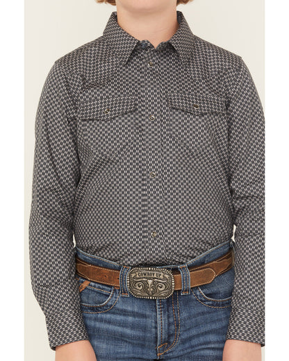 Boys' San Juan Geo Print Long Sleeve Snap Western Shirt Steel Blue