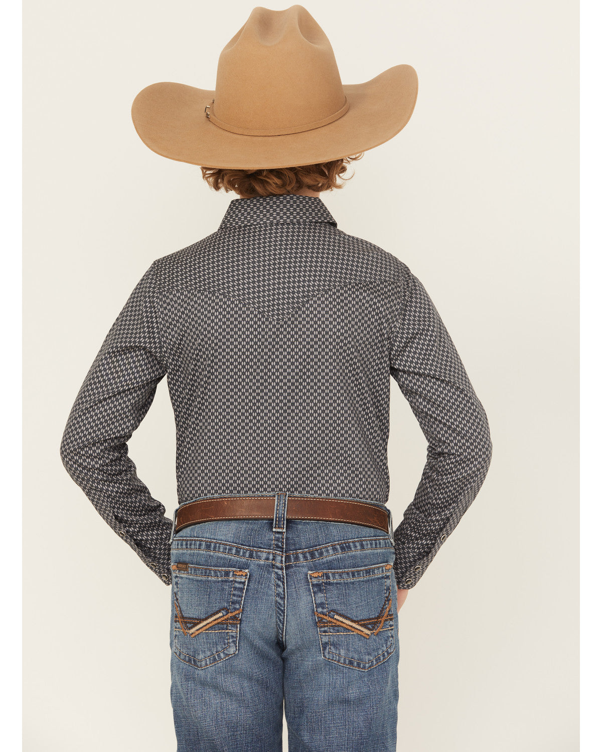 Boys' San Juan Geo Print Long Sleeve Snap Western Shirt Steel Blue