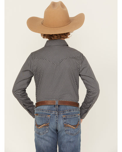 Boys' San Juan Geo Print Long Sleeve Snap Western Shirt Steel Blue