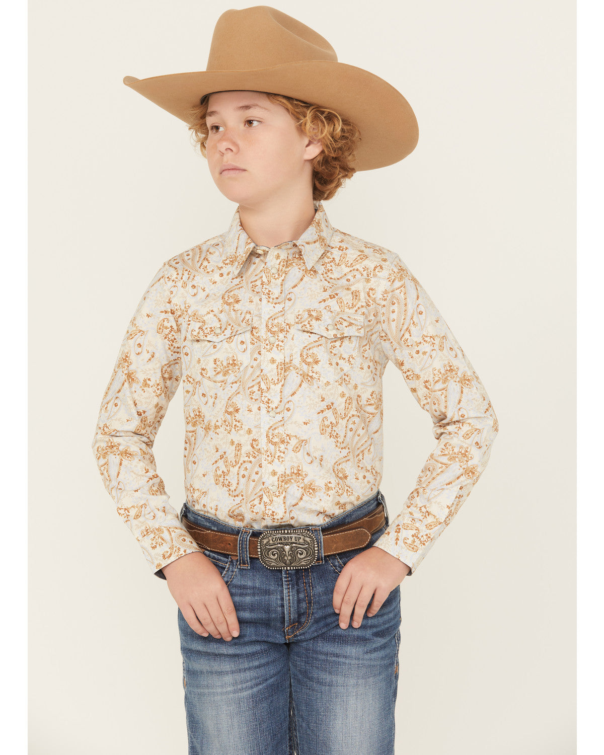 Boys' Porter Floral Long Sleeve Snap Western Shirt Cream