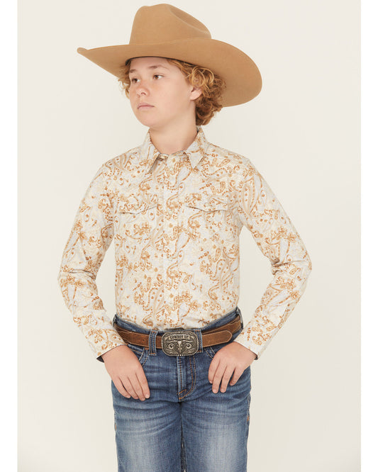 Boys' Porter Floral Long Sleeve Snap Western Shirt Cream